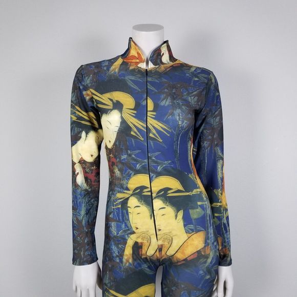 J. Lorraine Designs Kimmy Stretch Bodycon Jumpsuit In Geisha Print Size Medium - Picture 3 of 13